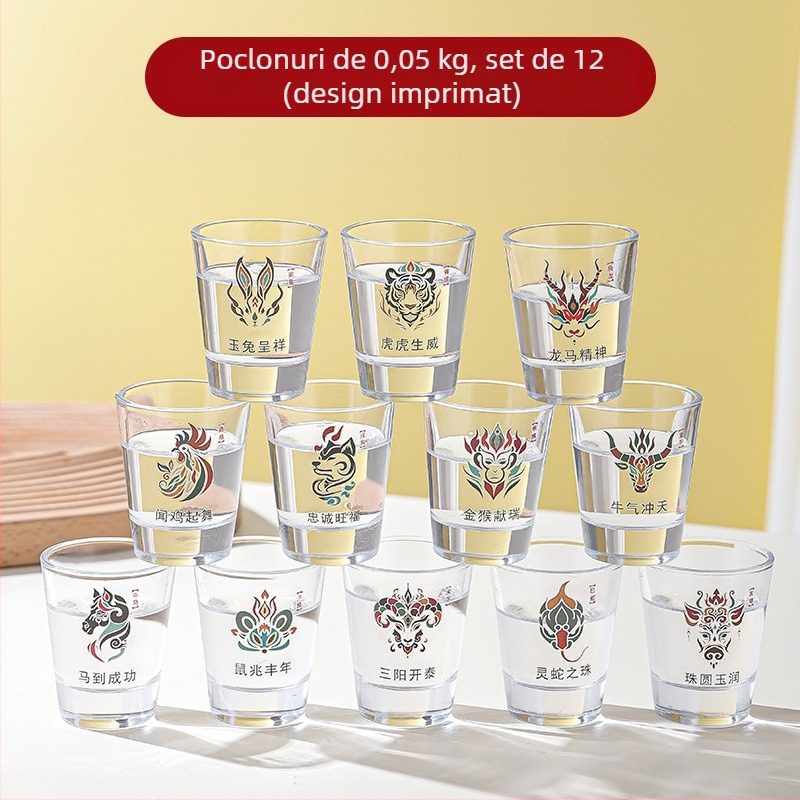 Set cu 12 pahare mini pentru lichior, cu dozator, semnele zodiacale