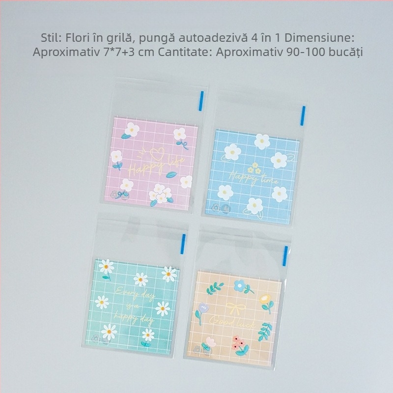 Pungi autoadezive cu fermoar pentru biscuiți și gustări, design cu desene animate, flori și fulgi de zăpadă