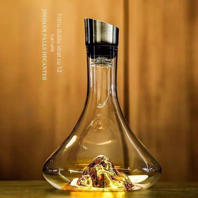Decantor pentru uz casnic, stil european, cu capac, filtrare cu două niveluri, sticlă 1800 ml