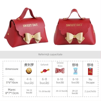 Cutie de bomboane din piele pentru nuntă, cutie de cadouri portabilă, dimensiuni 7×13×8 cm, model 2022