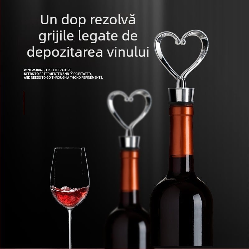 Dop pentru sticlă de vin, în formă de inimă, potrivit pentru vin, șampanie și bere
