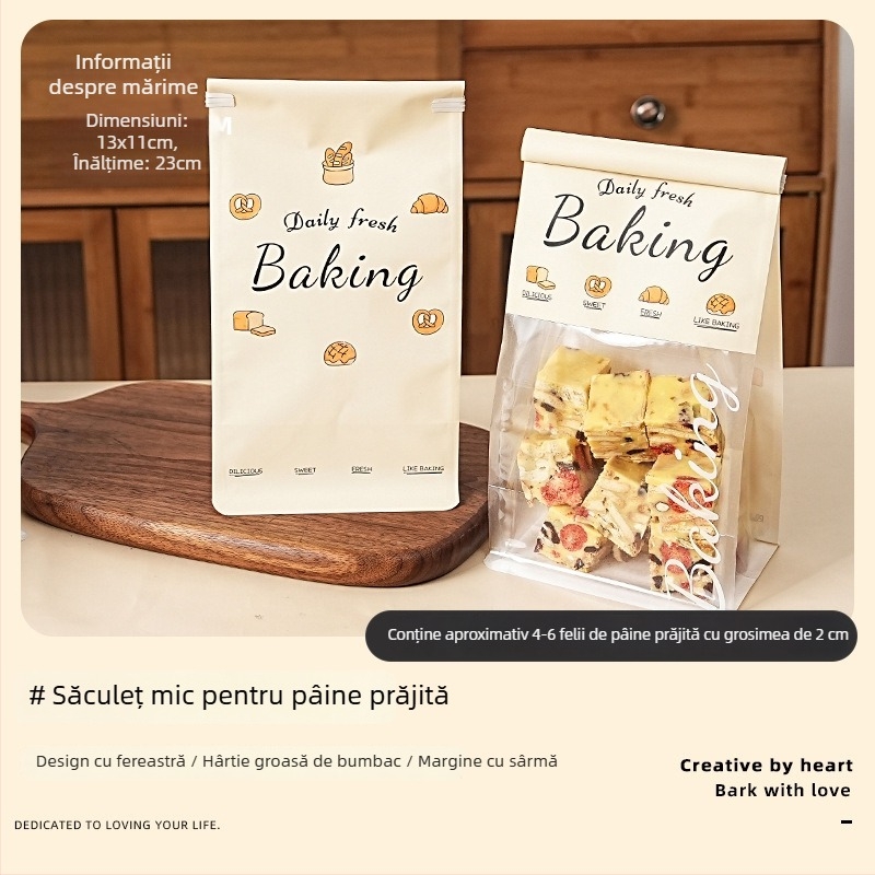 Pungă de ambalare pentru toast, 450 g, pungă kraft auto-sigilantă pentru gustări și alimente, ambalaj portabil pentru coacere acasă