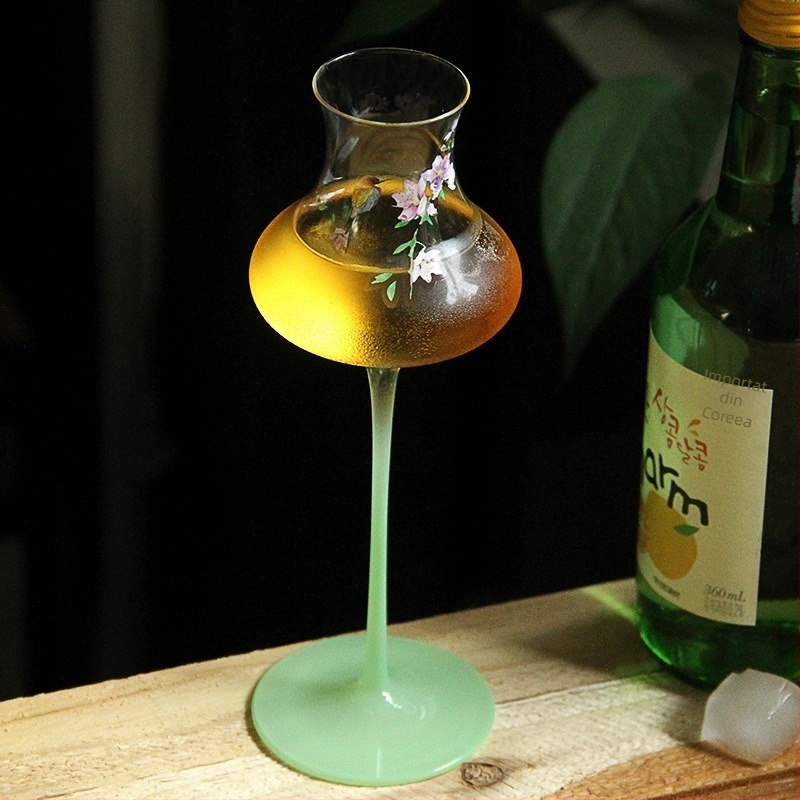 Pahar de șampanie din cristal pentru degustări și cocktailuri, cu picior înalt, capacitate 101–200 ml, stil național înflorit