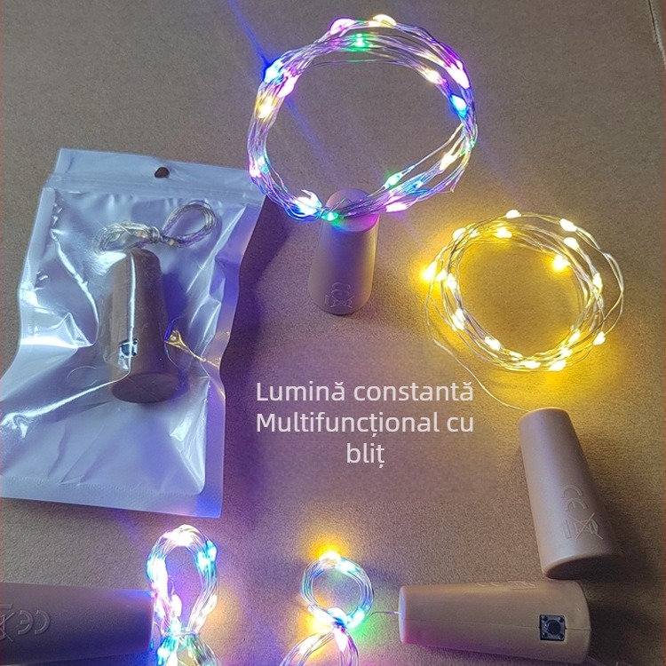 Lanț de lumini din dop de vin cu sârmă de cupru, 2 m lungime, 20 LED, IP67, reglabil, alimentare cu baterii, decor interior