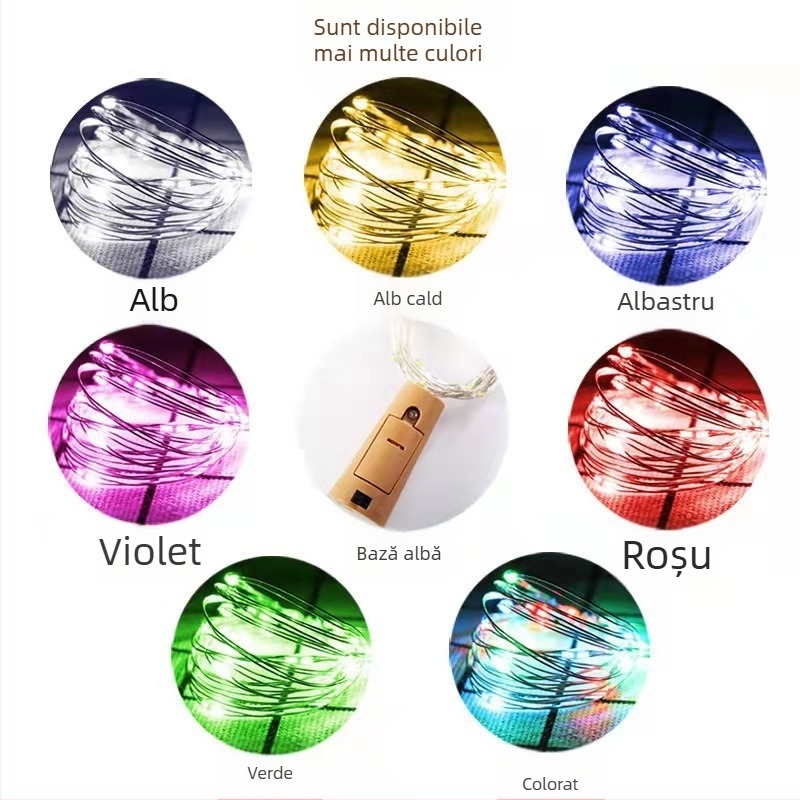 Lanț de lumini din dop de vin cu sârmă de cupru, 2 m lungime, 20 LED, IP67, reglabil, alimentare cu baterii, decor interior