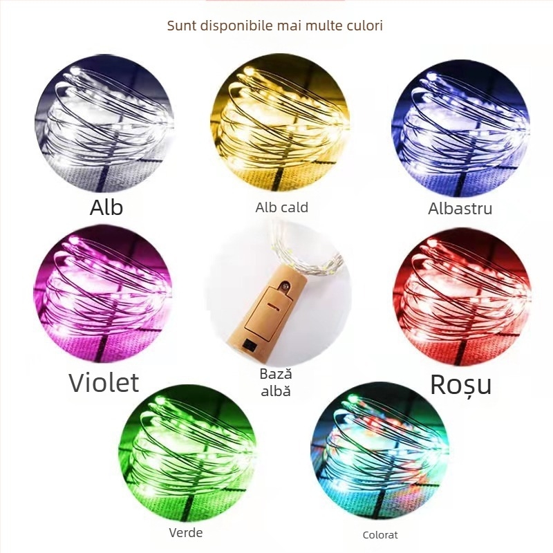 Lanț de lumini din dop de vin cu sârmă de cupru, 2 m lungime, 20 LED, IP67, reglabil, alimentare cu baterii, decor interior