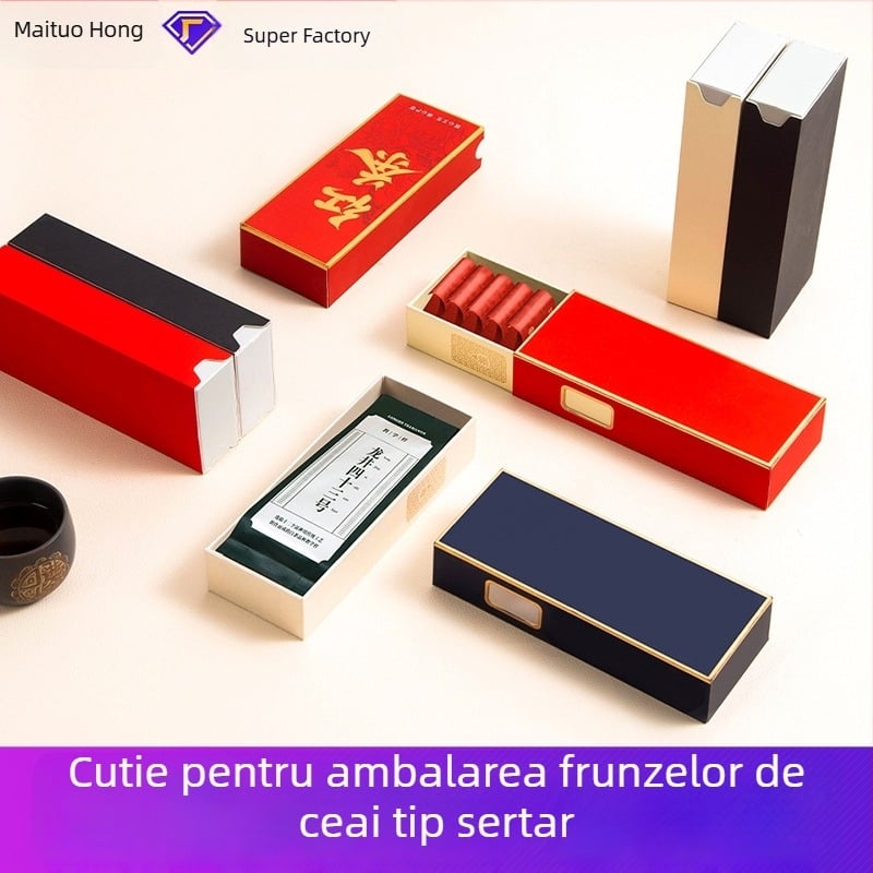Cutie de ceai pentru trei porții, cutie cadou pătrată pentru ceai negru și ceai verde, cutie goală cu sertar glisant, imprimare logo, mică producție