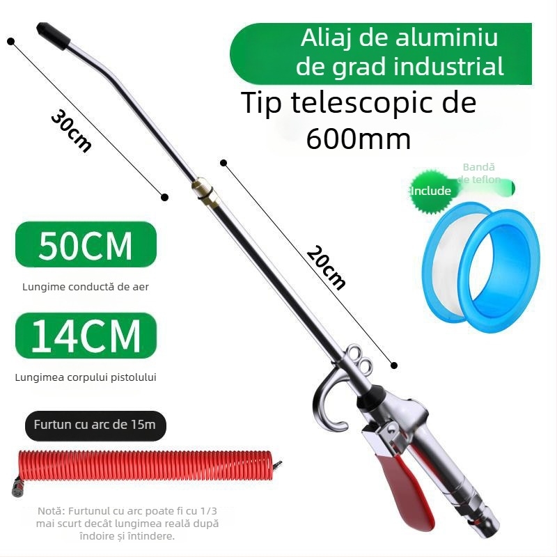 Pistol de suflat praf din aliaj de aluminiu, pneumatic, duză extinsă