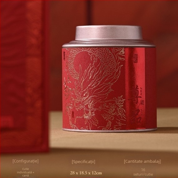 Set cadou de ceai Jin Jun Mei negru cu conservă metalică și ceașcă, ambalaj elegant