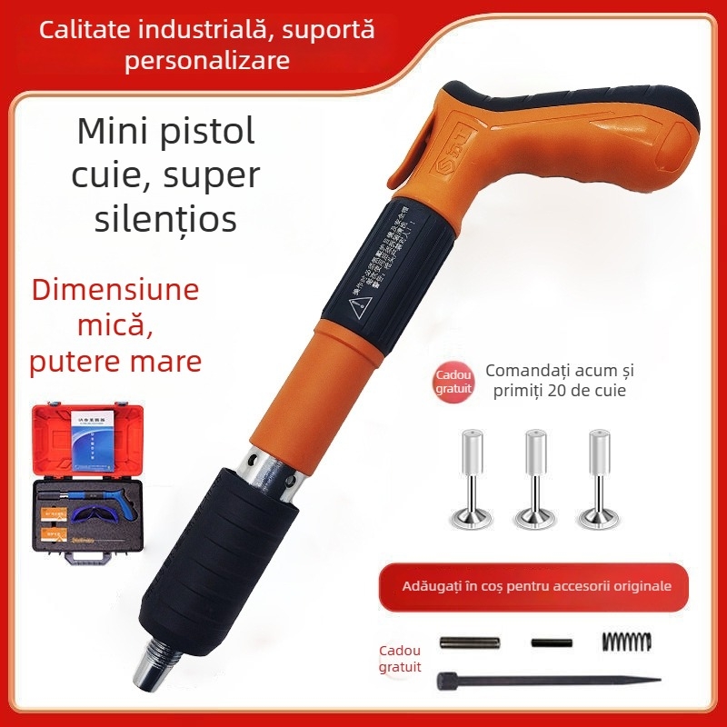 Pistol cuie pneumatic pentru canale de cablu la tavane, montaj de monitorizare HVAC — pistol cuie din beton cu silențiu