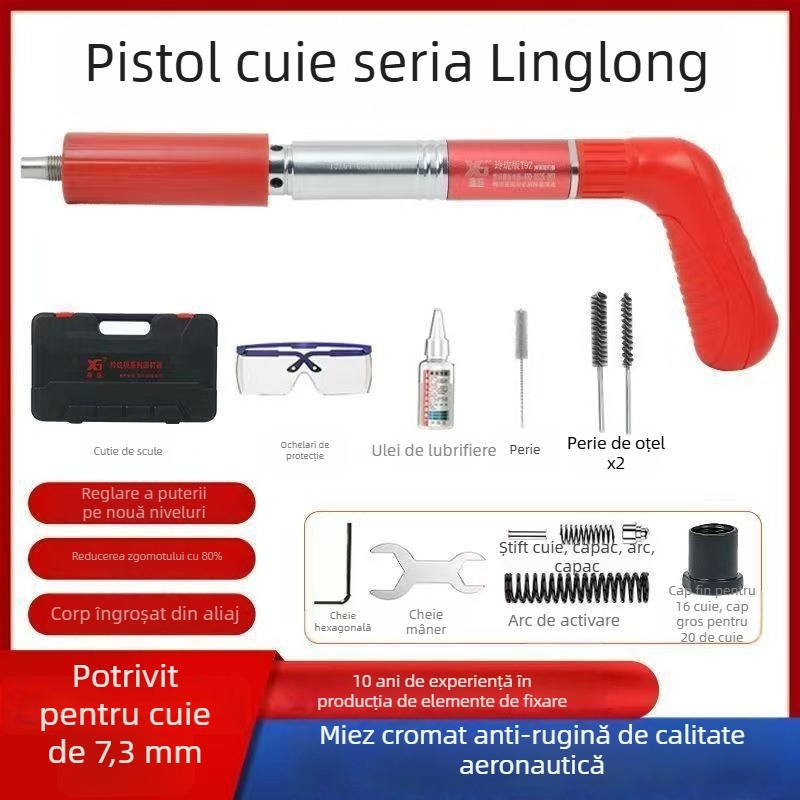 Pistol cuie pneumatic pentru canale de cablu la tavane, montaj de monitorizare HVAC — pistol cuie din beton cu silențiu