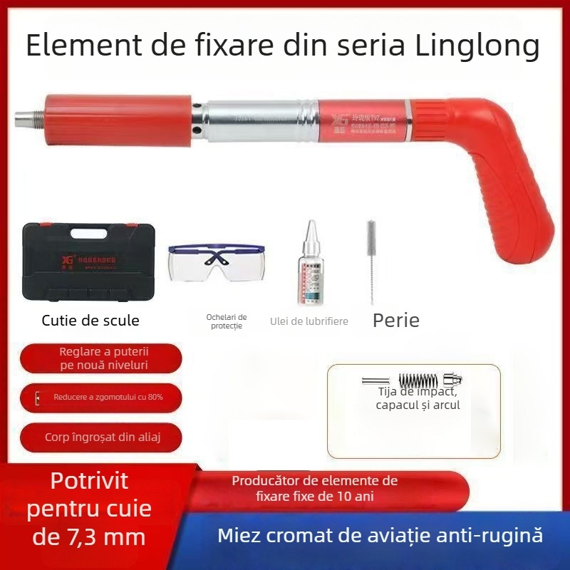 Pistol cuie pneumatic pentru canale de cablu la tavane, montaj de monitorizare HVAC — pistol cuie din beton cu silențiu