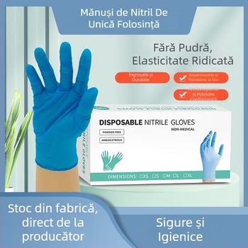 Mănuși de nitril, de unică folosință, pentru laborator, protecție chimică, reparații auto și utilizări industriale.
