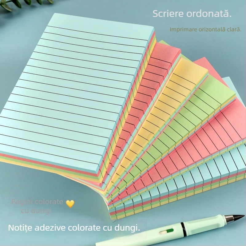 Note autoadezive colorate cu linii orizontale, bloc de notițe creativ și detașabil, cu adeziv puternic