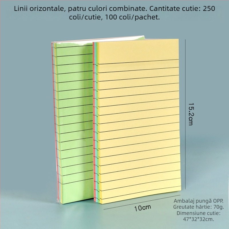 Note autoadezive colorate cu linii orizontale, bloc de notițe creativ și detașabil, cu adeziv puternic