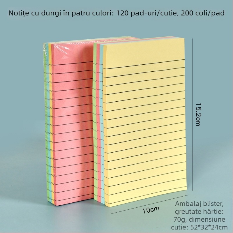 Note autoadezive colorate cu linii orizontale, bloc de notițe creativ și detașabil, cu adeziv puternic