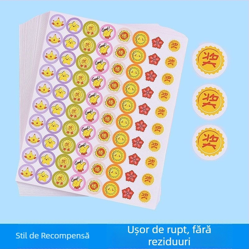 Etichete de recompensă pentru copii: pentru grădiniță și teme, cu flori roșii mici și un deget mare în semn de aprobare