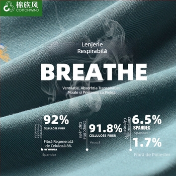 Boxeri bărbați cu talie medie, respirabili, antibacterieni, fără cusături vizibile, tricot modal-viscose Cotton Wind