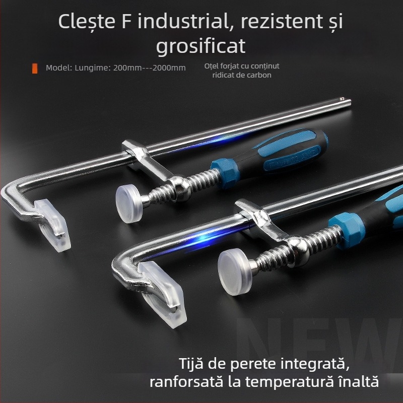 Clește F robust pentru tâmplărie, cu mecanism de fixare, formă G; clemă rapidă pentru plăci, panouri și matrițe