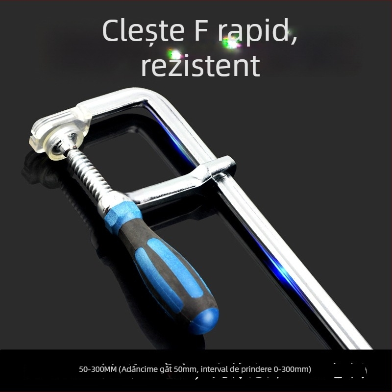 Clește F robust pentru tâmplărie, cu mecanism de fixare, formă G; clemă rapidă pentru plăci, panouri și matrițe