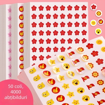 Set de autocolante de recompensă pentru grădiniță și școală primară, cu flori roșii pentru laude, autocolante cu puncte și stele cu cinci colțuri pentru autodisciplină, 50 de coli