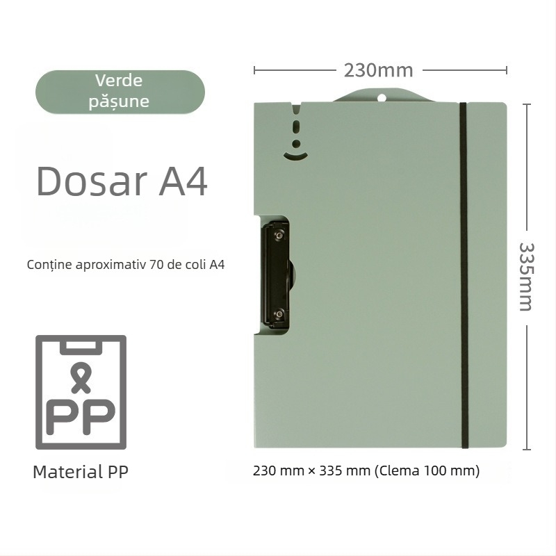 Clipboard A4 pentru examene, placă rigidă din plastic cu clemă unică