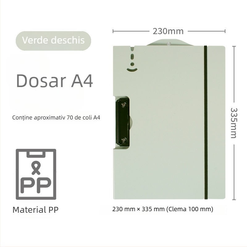 Clipboard A4 pentru examene, placă rigidă din plastic cu clemă unică