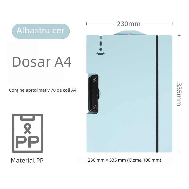 Clipboard A4 pentru examene, placă rigidă din plastic cu clemă unică