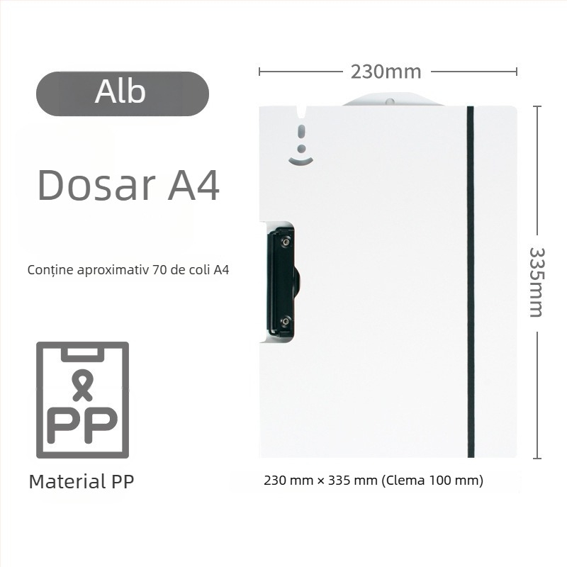 Clipboard A4 pentru examene, placă rigidă din plastic cu clemă unică