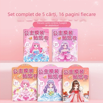 Carte cu stickere pentru îmbrăcat prințese, pentru fete între 3 și 6 ani, stickere drăguțe pentru garderobă, jucărie educativă cu pagini de machiaj