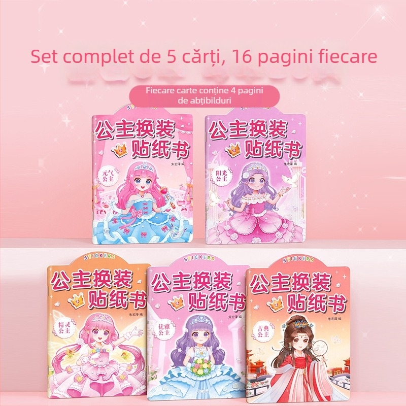 Carte cu stickere pentru îmbrăcat prințese, pentru fete între 3 și 6 ani, stickere drăguțe pentru garderobă, jucărie educativă cu pagini de machiaj