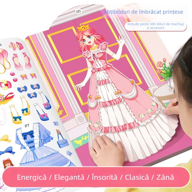 Carte cu stickere pentru îmbrăcat prințese, pentru fete între 3 și 6 ani, stickere drăguțe pentru garderobă, jucărie educativă cu pagini de machiaj