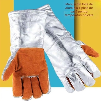 Mănuși din folie de aluminiu pentru temperaturi înalte, izolație termică, rezistență la foc, protecție împotriva radiațiilor, mănuși industriale cu cinci degete, groase
