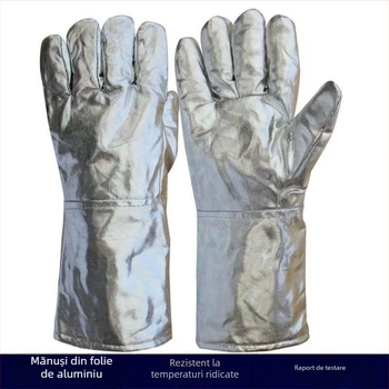 Mănuși din folie de aluminiu pentru temperaturi înalte, izolație termică, rezistență la foc, protecție împotriva radiațiilor, mănuși industriale cu cinci degete, groase