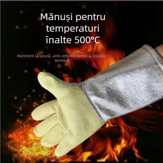 Mănuși din folie de aluminiu pentru temperaturi înalte, izolație termică, rezistență la foc, protecție împotriva radiațiilor, mănuși industriale cu cinci degete, groase
