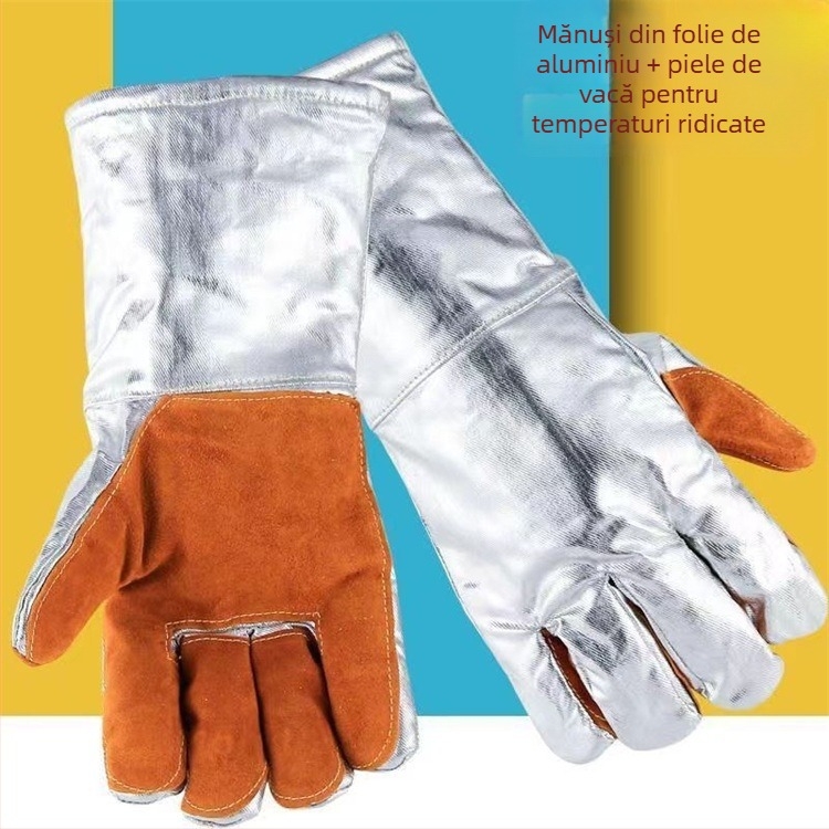Mănuși din folie de aluminiu pentru temperaturi înalte, izolație termică, rezistență la foc, protecție împotriva radiațiilor, mănuși industriale cu cinci degete, groase