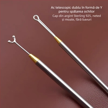 Unealtă dublă din oțel inoxidabil pentru curățarea urechilor și ochilor, cu mărgele din argint 925 și cap rotund pentru curățarea ochilor