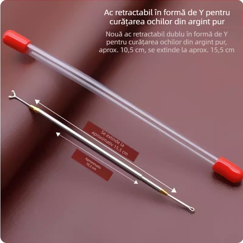 Unealtă dublă din oțel inoxidabil pentru curățarea urechilor și ochilor, cu mărgele din argint 925 și cap rotund pentru curățarea ochilor