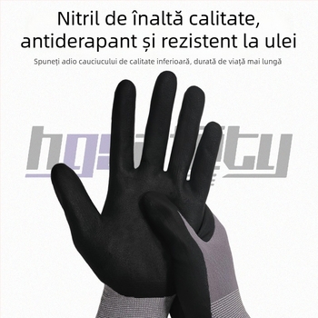 Mănuși din nylon 15G pentru protecție industrială, antiderapante, rezistente la abraziune și la ulei, palme cu spumă nitrilă, mănuși de lucru sigure, multifuncționale