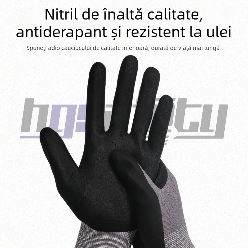 Mănuși din nylon 15G pentru protecție industrială, antiderapante, rezistente la abraziune și la ulei, palme cu spumă nitrilă, mănuși de lucru sigure, multifuncționale