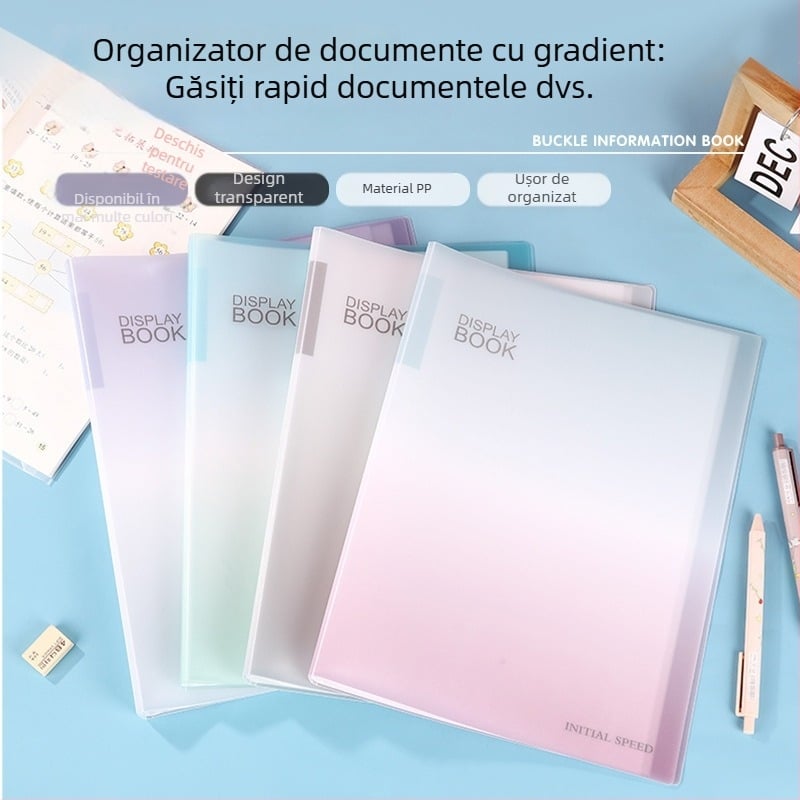 Mapă A4 cu gradient de culoare și inserții transparente în mai multe straturi pentru documente și lucrări ale elevilor
