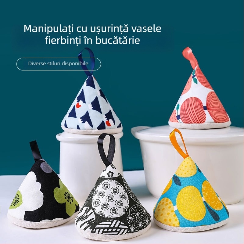 Capac triunghiular anticaldură în stil japonez, protecții pentru mânere și mănuși termice de bucătărie pentru oale emailate și fontă