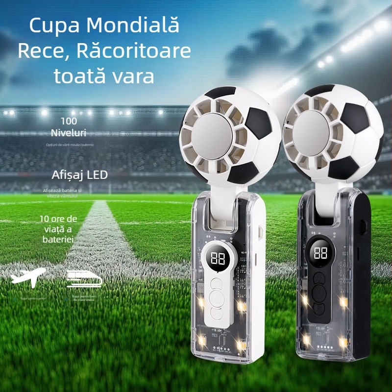 FAN USB mini pentru Cupa Mondială la fotbal, răcire cu gheață, portabil, de birou și mână, 5 palete, motor brushless, baterie încorporată 2000–4000 mAh, autonomie 8–12 ore