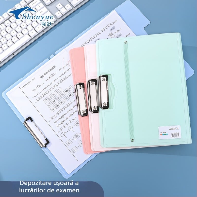 Mapă A3 cu capacitate mare pentru documente, cu clip puternic, placă de scriere orizontală și organizator de fișiere