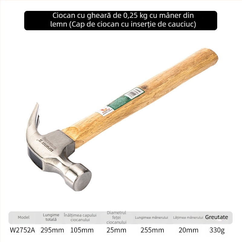 Power Lion Wynn’s ciocan industrial cu gheare, mic pentru tâmplă de casă, cu extractor integrat de cui, cap din oțel