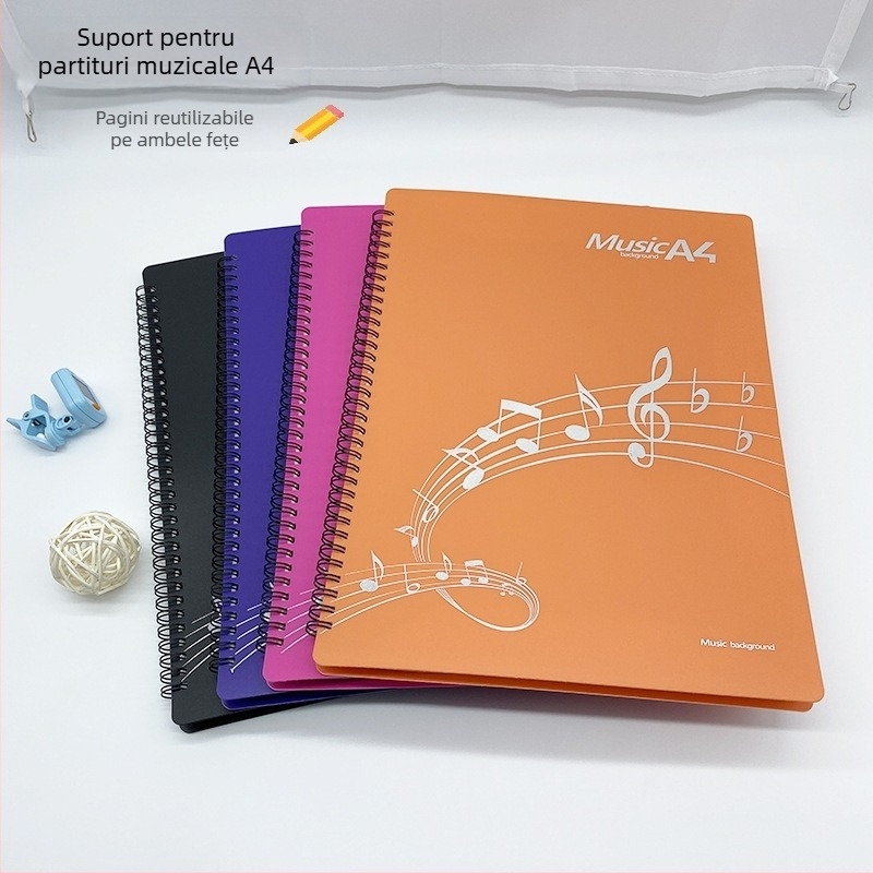Mapă A4 pentru partituri de pian și chitară, dosar studențesc multifuncțional pentru partituri, reglabil, foi detașabile, două fețe