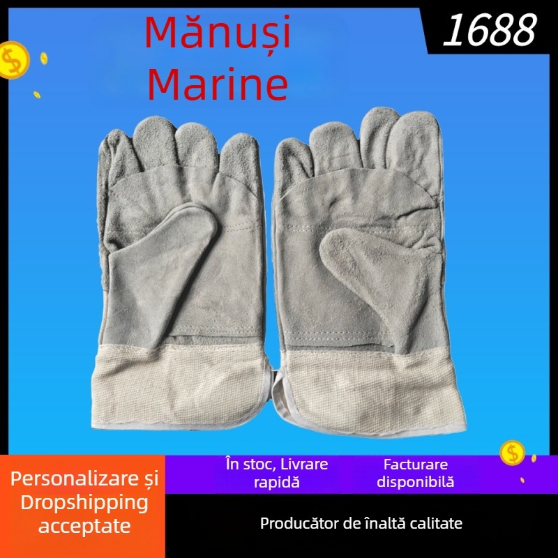 Mănuși pentru șantier naval, piele de vită, rezistente la căldură până la 200°C, izolație, abraziune-rezistente, echipament de siguranță pentru sudură, aderență antiderapantă