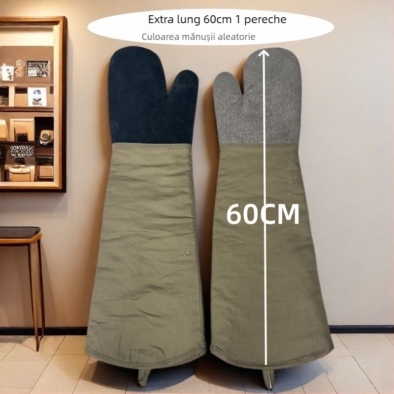 Mănuși de bucătărie rezistente la temperaturi înalte, antiderapante, izolate termic pentru cuptor cu microunde și cuptor, 35 cm, din bumbac, dungi orizontale