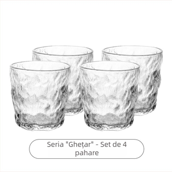 Pahar din sticlă borosilicat de 300 ml, textură glaciară, gros, stil japonez, fără mâner, pentru bere
