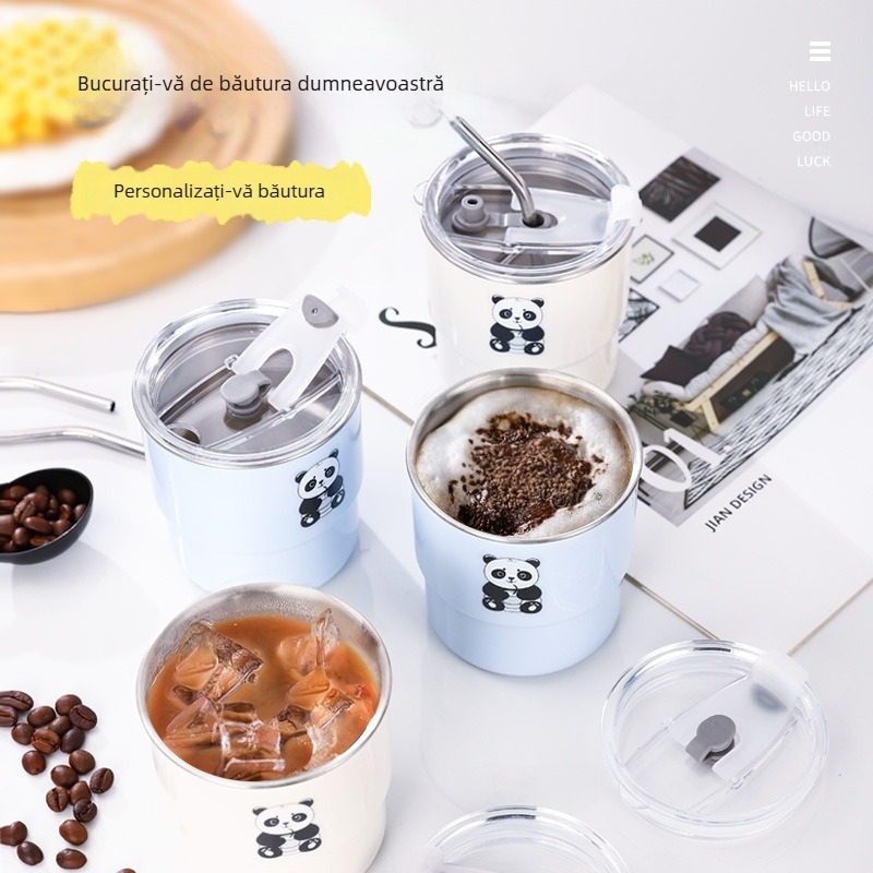 Cupe din oțel inoxidabil 304, grosime mare, protecție anti-arși, pentru cafea și ceai cu lapte, pentru băuturi calde și reci — stil coreean, design caricatură relaxat